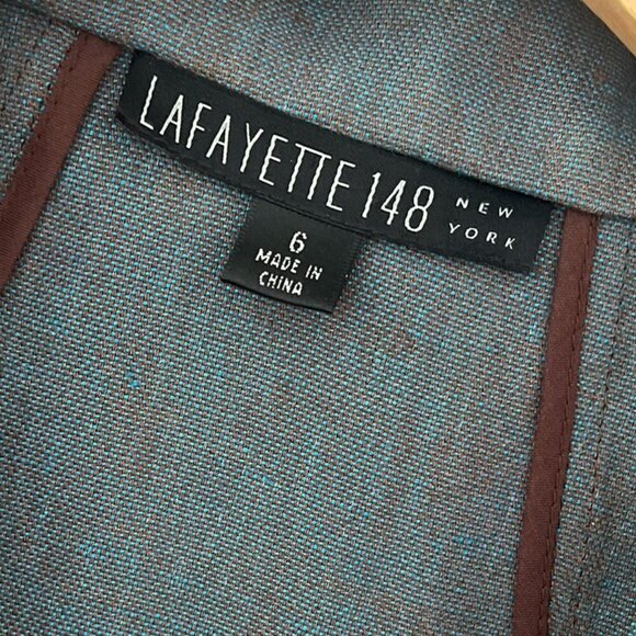 Lafayette 148 Woman's Career Blue Iridescent Metallic Linen Blazer Set Sz 6 - Picture 4 of 16